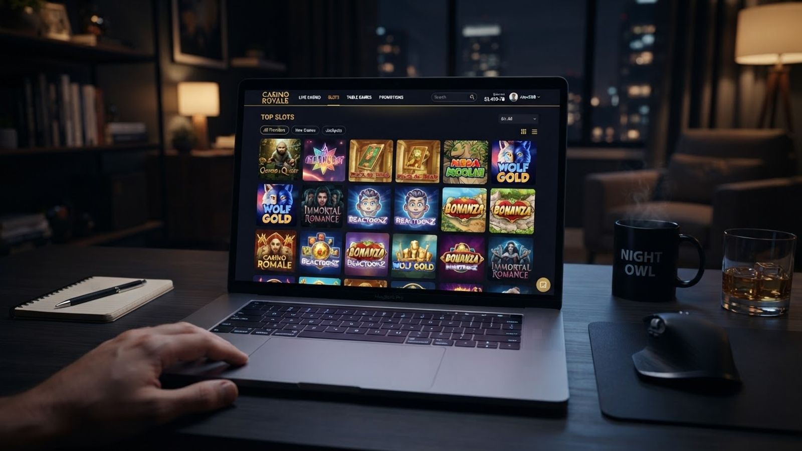 Tragamonedas de casino online en la pantalla de un portátil