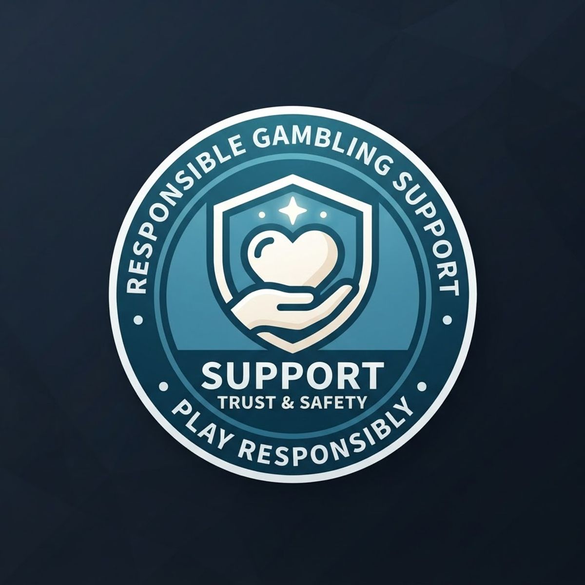 Insignia circular de juego responsable con mano y corazón